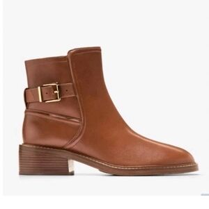 New In Box Women Cole Haan Silvana Buckle Leather Bootie British Tan Size 7